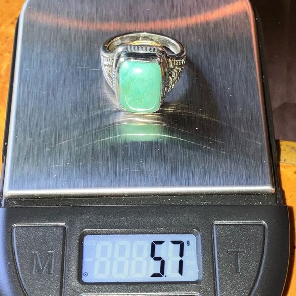 Natural Royston Turquoise Sterling Silver Eagle Ring Size 7 - Picture 9 of 9